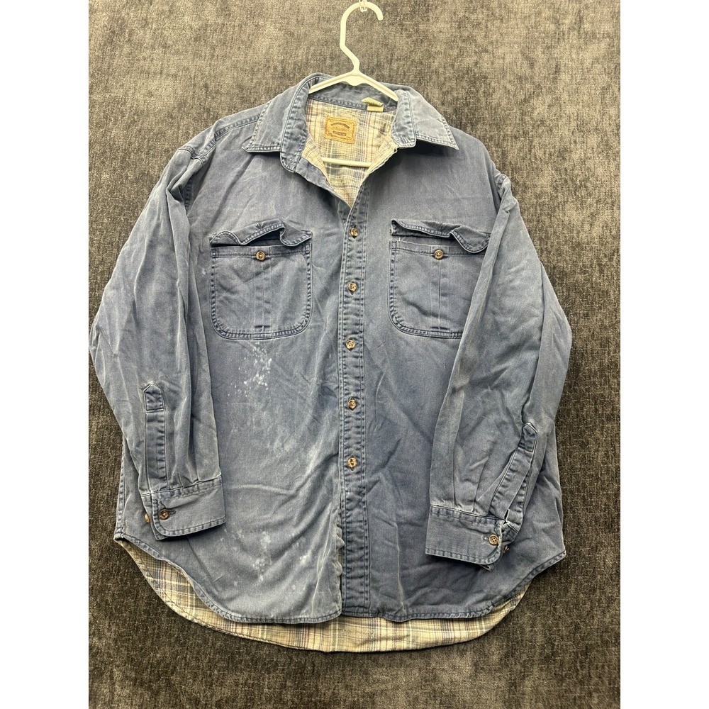 St. John's Bay Shacket Mens Large Blue Long Sleeve Workwear Grunge‎ Button Up